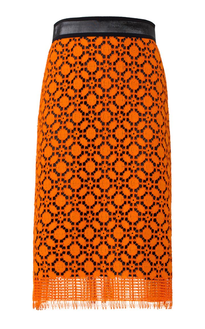 Dorothee Schumacher Adventurous Fringed-trimmed Cotton Lace Midi Skirt