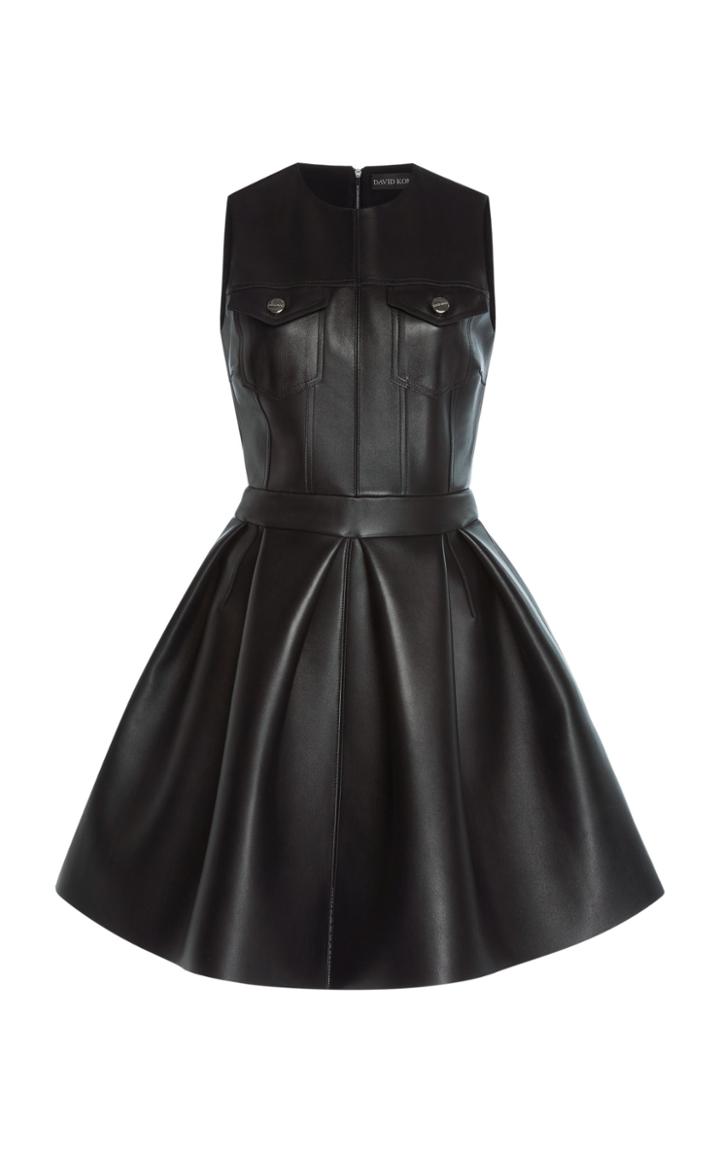 David Koma Pleated Leather Dress