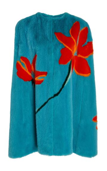 Carolina Herrera Pointed Collar Floral Mink Fur Coat