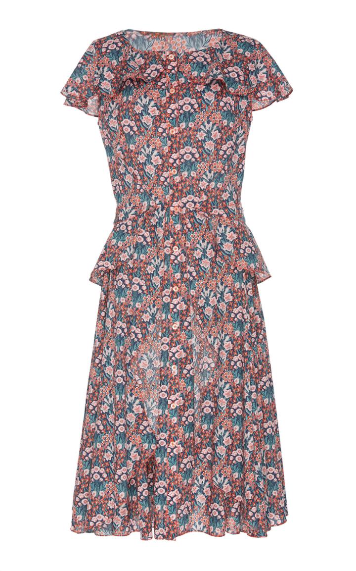 Zac Posen Fitted Cotton Print Midi Dress