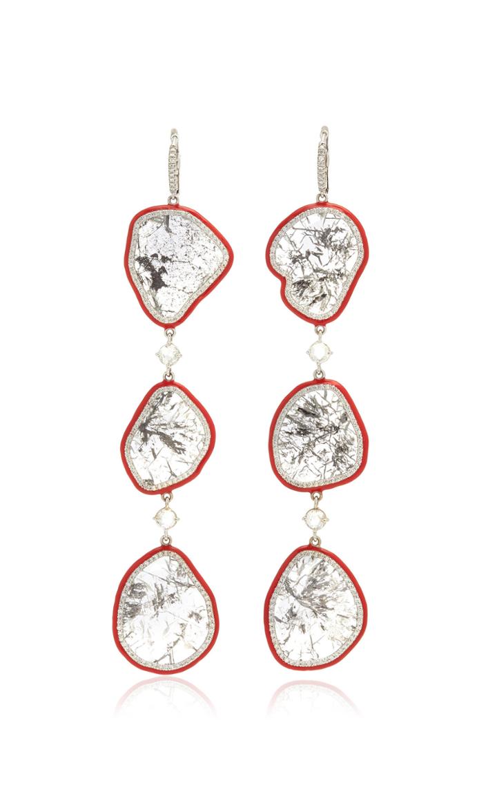Moda Operandi Nina Runsdorf Phoenix Slice Diamond Red Enamel Three Tiered Earrings
