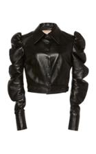 Matriel Faux Leather Cropped Jacket With Puff Sleeves