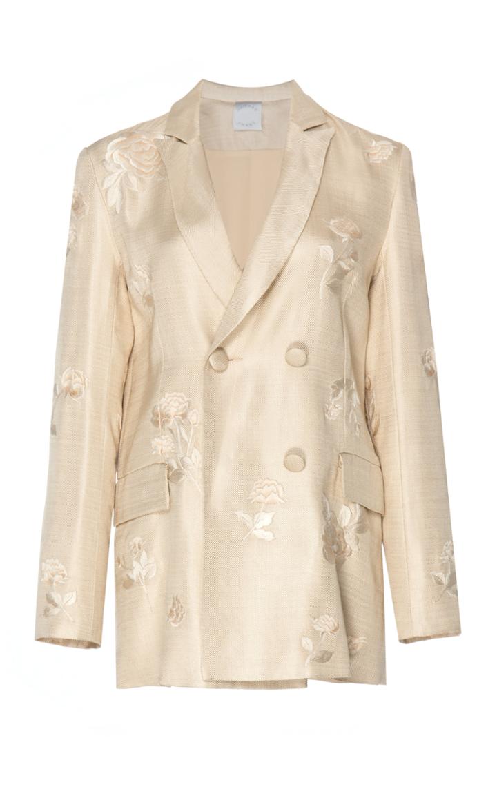 Moda Operandi Huishan Zhang Jacqueline Double Breasted Floral-jaquard Blazer Size: 6