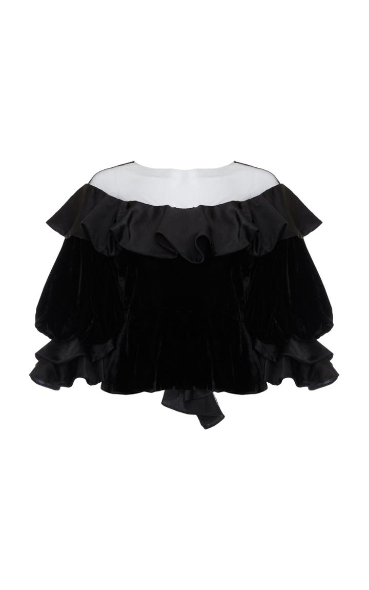 Khosla Jani Velvet Ruffle Blouse