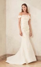 Moda Operandi Oscar De La Renta Flower Embroidered Off The Shoulder Gown In Silk Fai