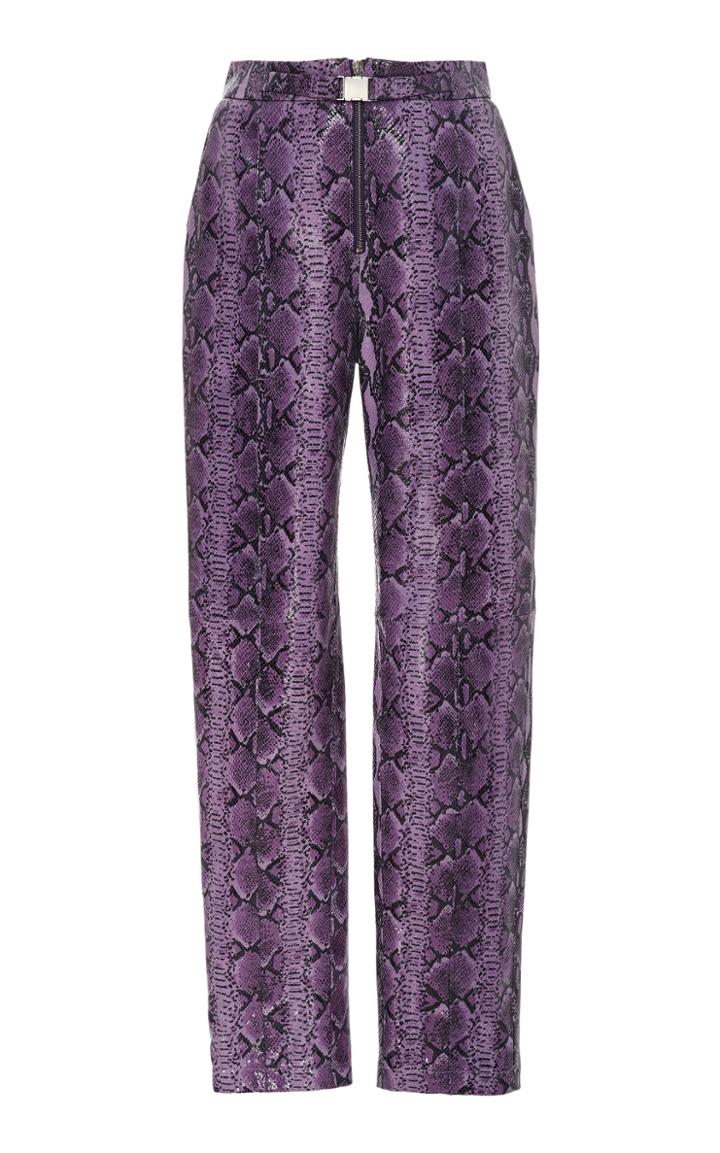 Sally Lapointe Belted Snake-effect Leather Straight-leg Pants