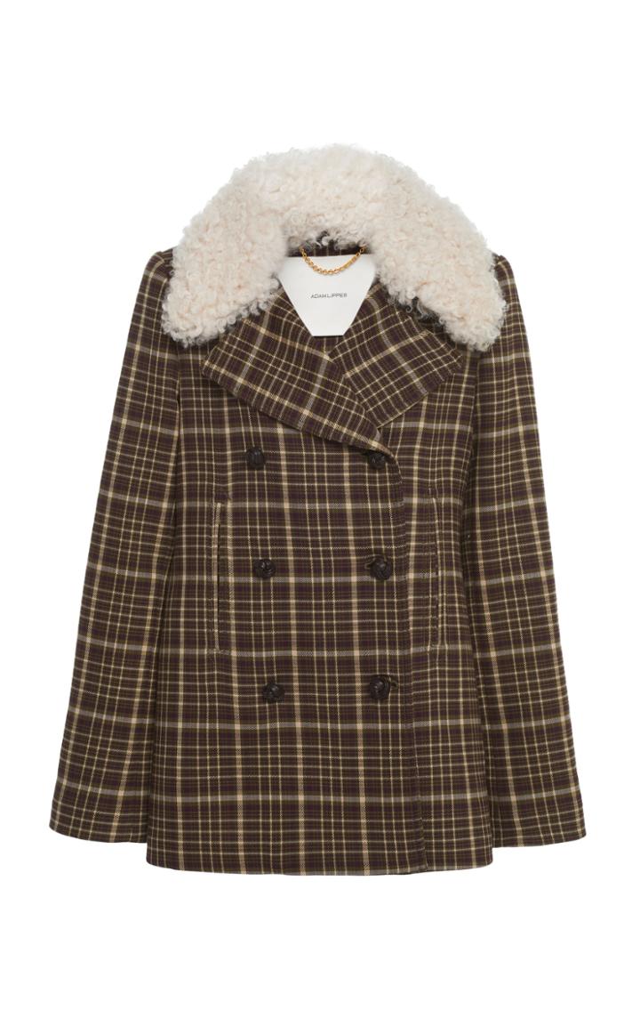 Adam Lippes Checked Shearling-trimmed Wool-blend Blazer