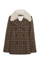 Adam Lippes Checked Shearling-trimmed Wool-blend Blazer