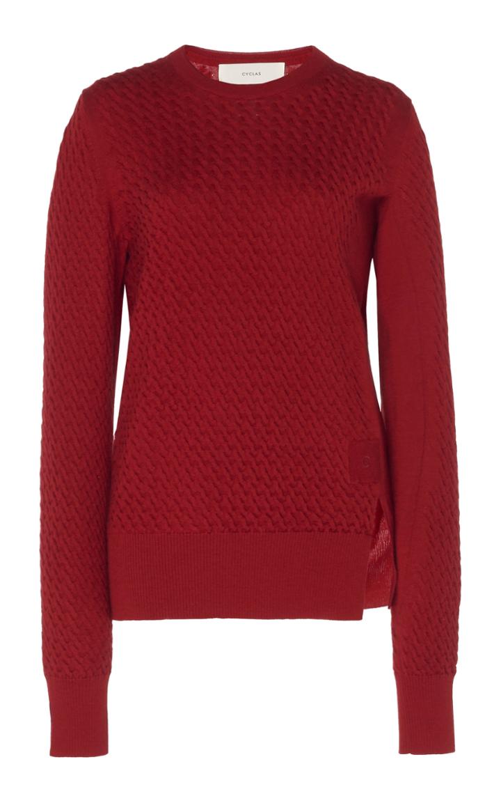 Cyclas Wool Silk Cable Knit Asymmetric Pullover