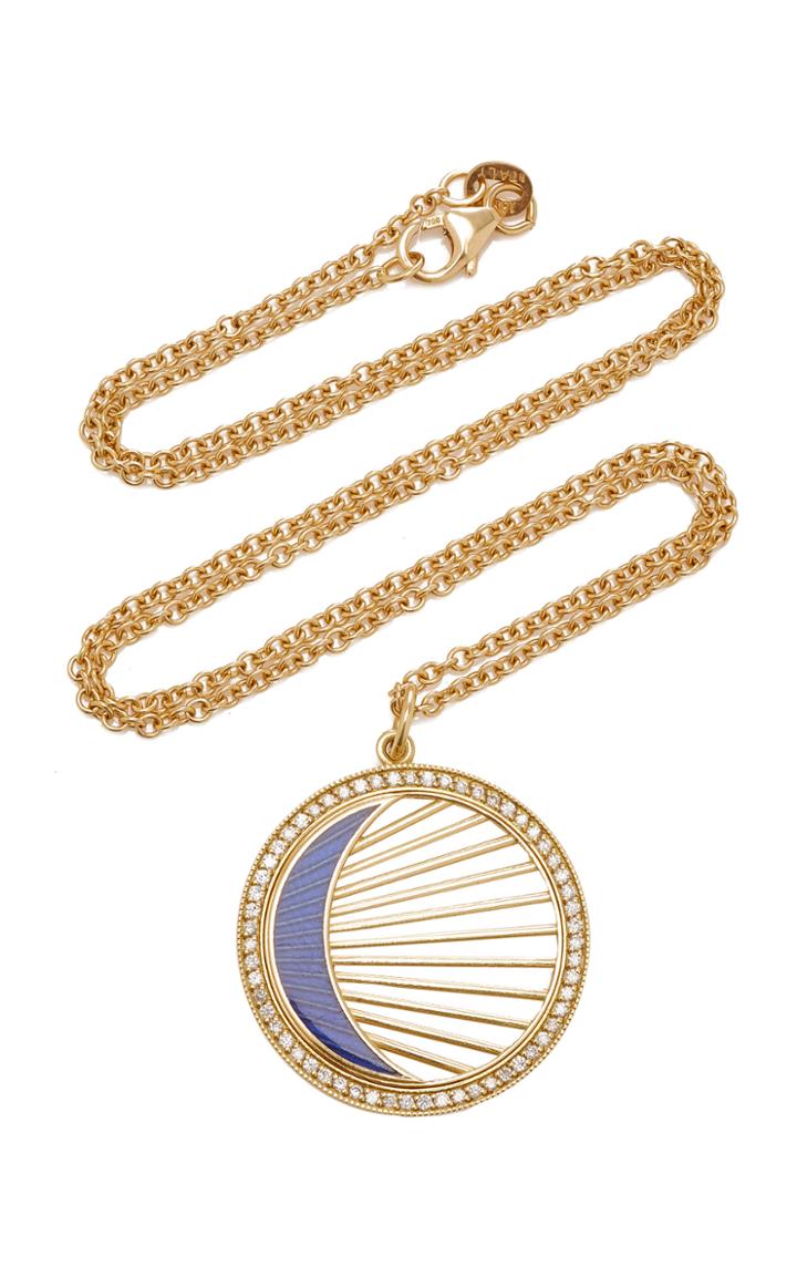 Andrea Fohrman Lapis Crescent Enamel Pendant W/ Gold Rays