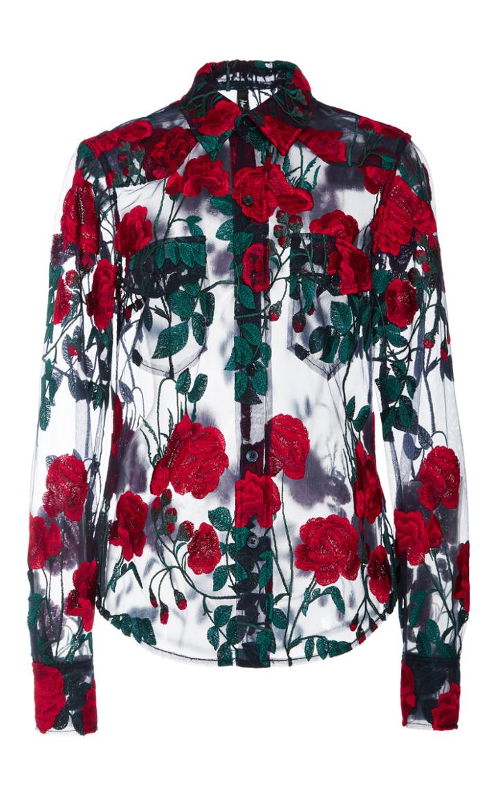 Adam Selman Embroidered Sheer Shirt