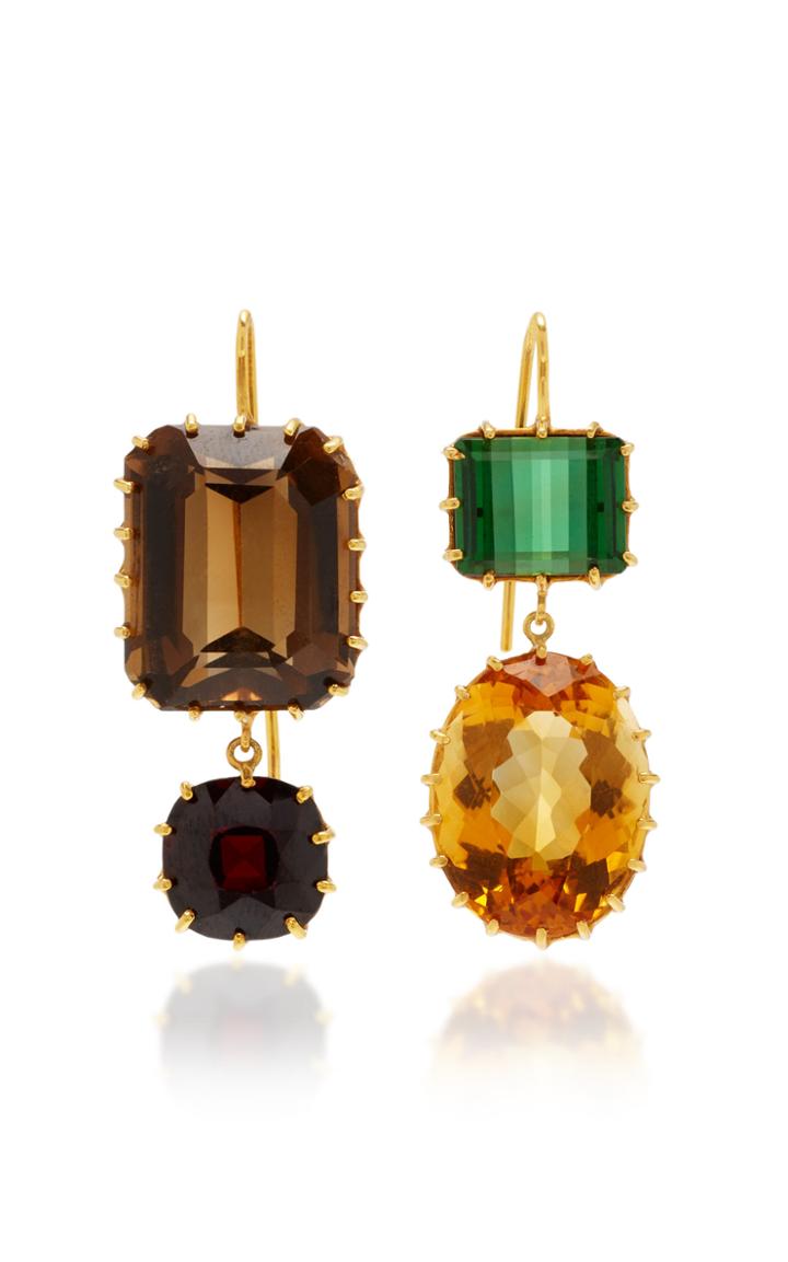 Renee Lewis One-of-a-kind Gold Antique Smoky Quartz Antique Garnet Antique Chrome Tourmaline Antique Citrine Earrings