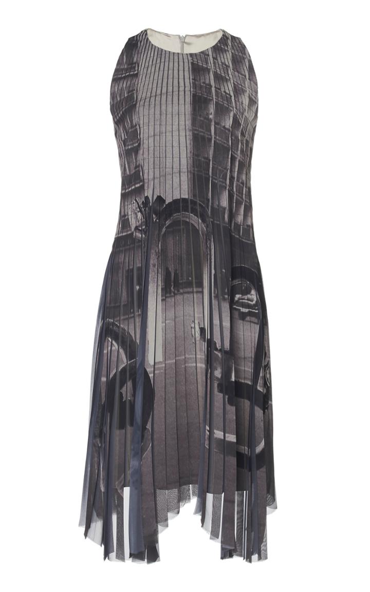 Akris Graphic Printed Crepe Pliss Dress