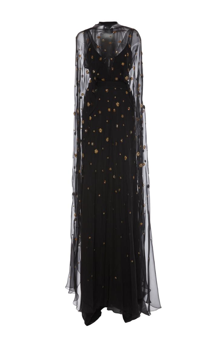 Alberta Ferretti Embellished Cape Overlay Gown
