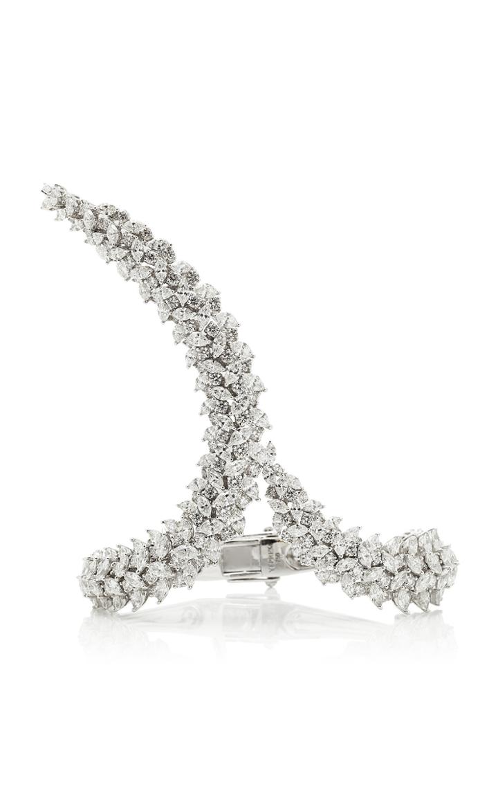 Yeprem Curved 18k White Gold And Diamond Bracelet