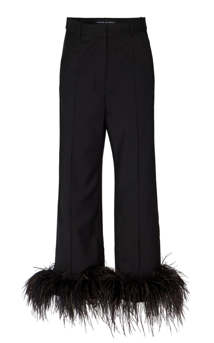 Moda Operandi Michael Lo Sordo Feather-trimmed Cady Straight-leg Pants Size: 4