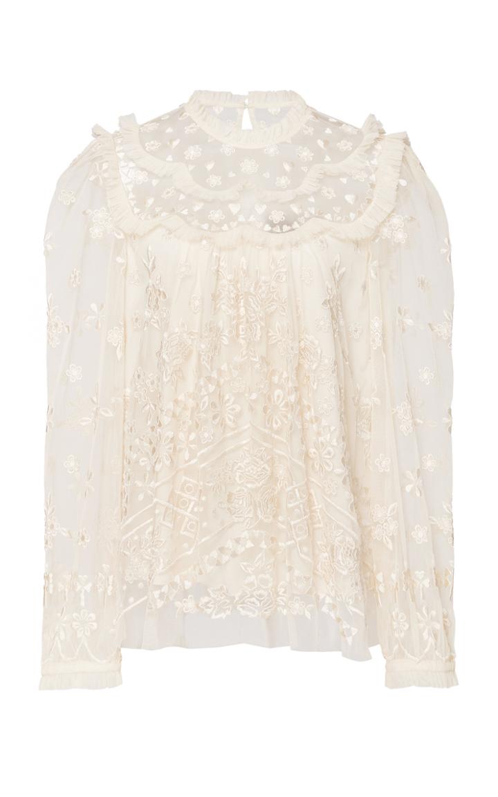 Needle & Thread Esme Embroidered Tulle Top
