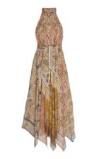 Zimmermann Freja Belted Paisley-print Linen Halterneck Midi Dress Size