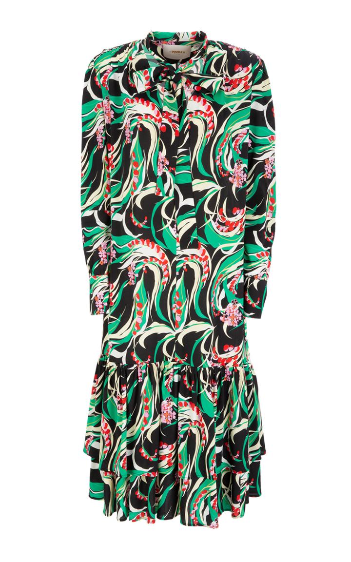 La Doublej Good Witch Tie-front Tiered-hem Midi Dress