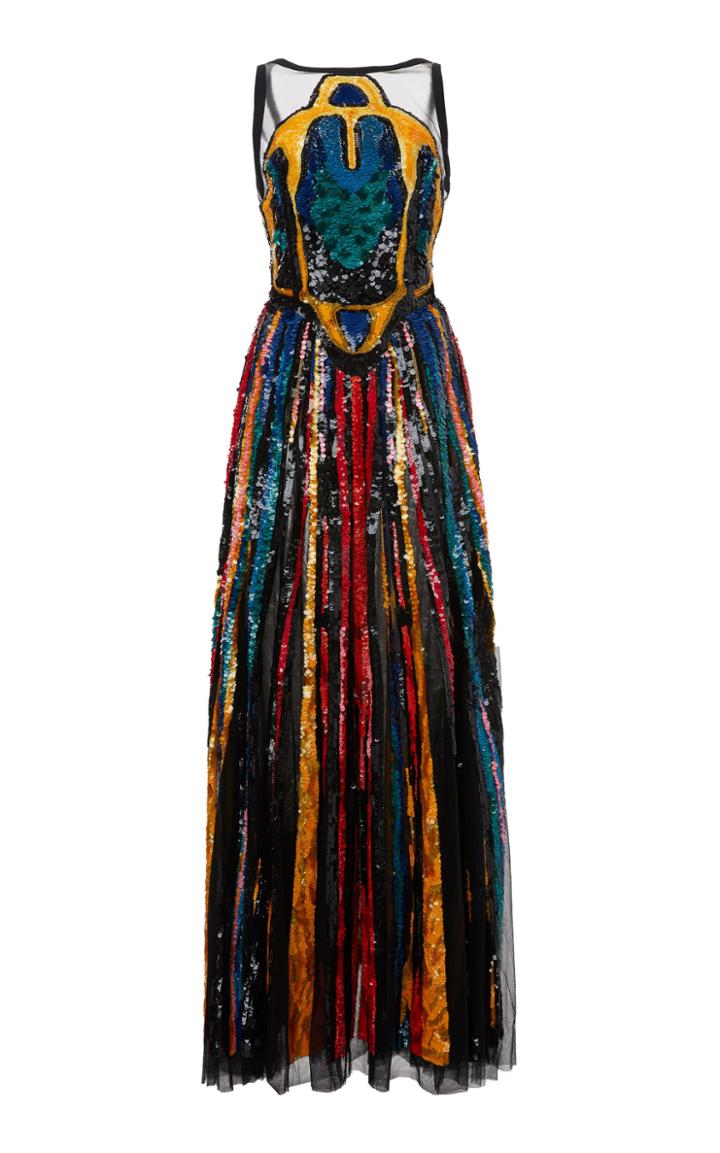 Elie Saab Beaded Tulle Sleeveless Dress