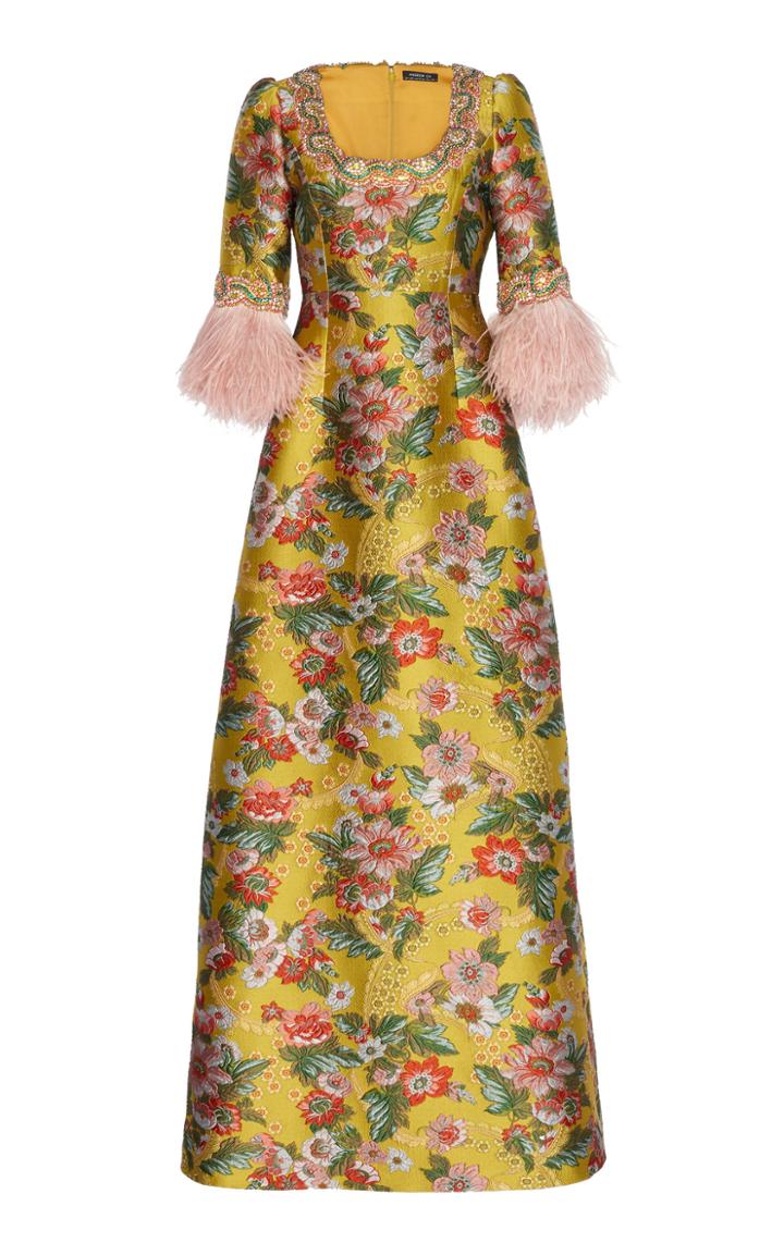 Andrew Gn Ostrich Feather Floral Gown
