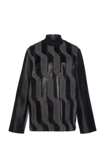 Salvatore Ferragamo Black Nappa Plonge Leather And Suede Patchwork Sweatshirt