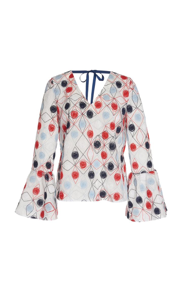 Huishan Zhang Sylvie Embroidered Silk-blend Top