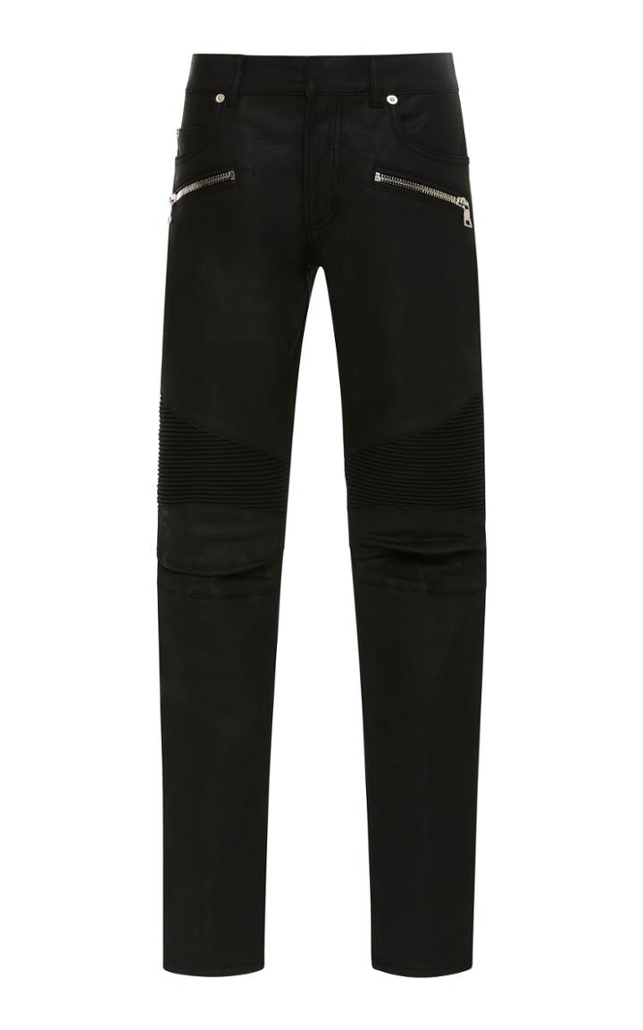 Balmain Skinny-fit Zip-detailed Distressed Stretch-denim Jeans