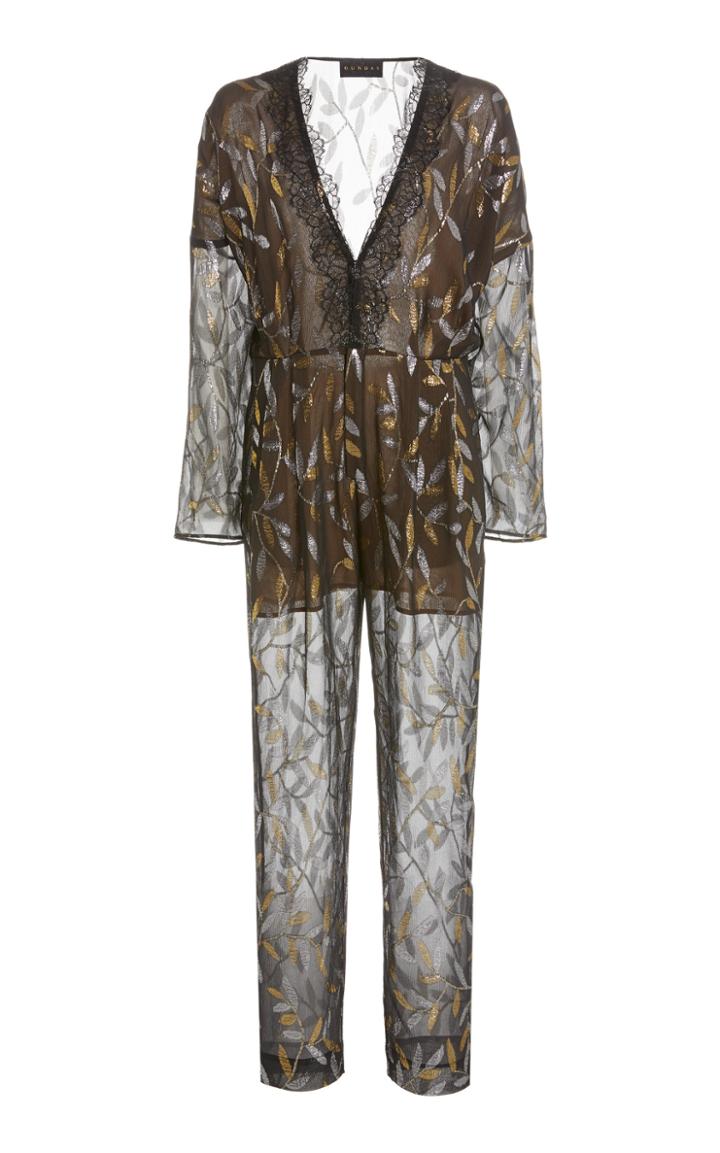 Moda Operandi Dundas Lace-trimmed Metallic Fil Coup Chiffon Jumpsuit