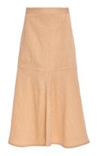 Tibi Viscose Plisse Long Front Slit Flared Skirt