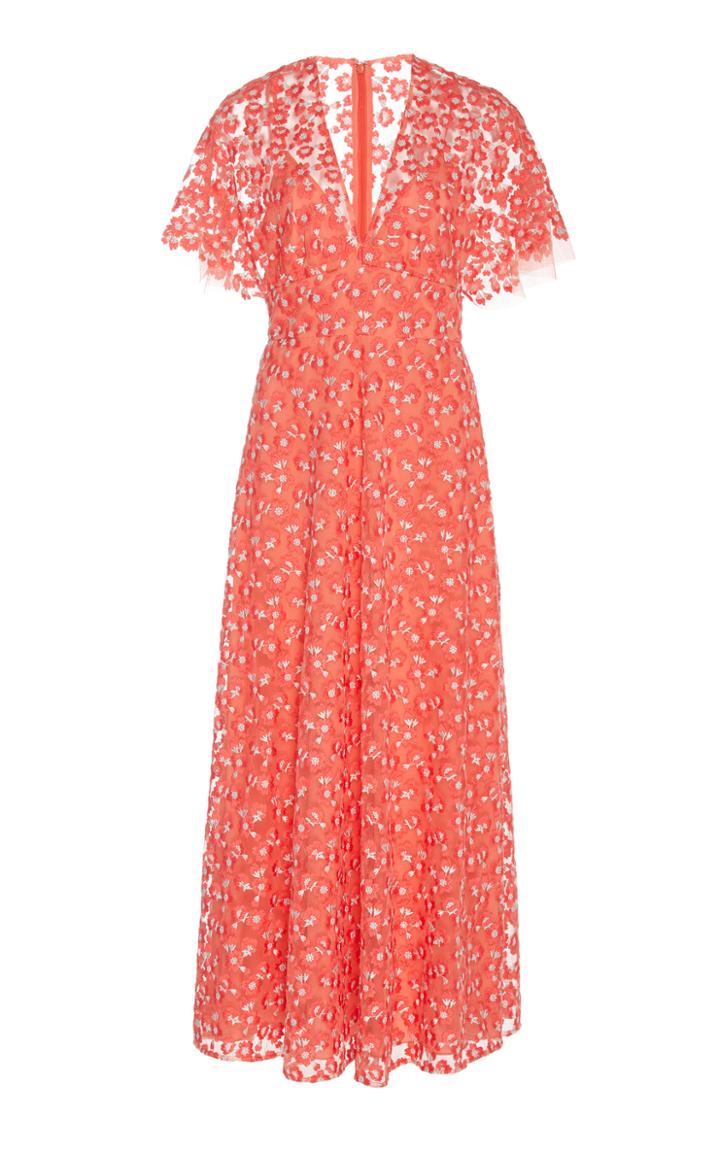 Moda Operandi Lela Rose Floral-embroidered Organza Midi Dress Size: 0
