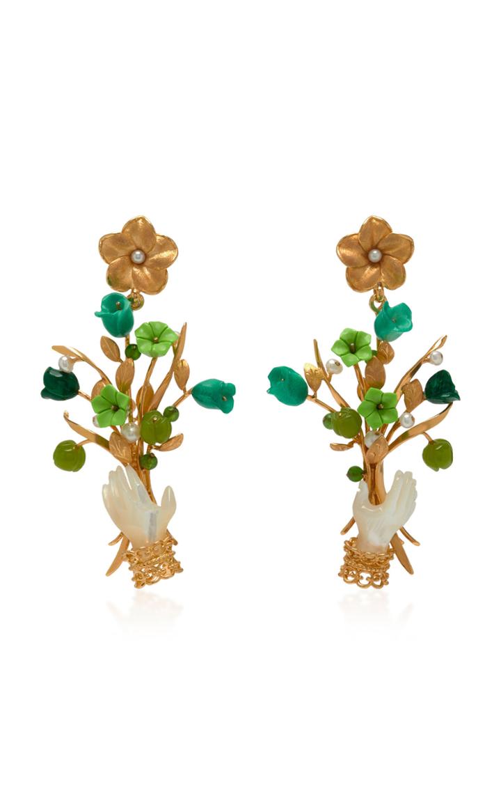 Of Rare Origin Malachite Jade And Mother-of-pearl Blossom Earrings