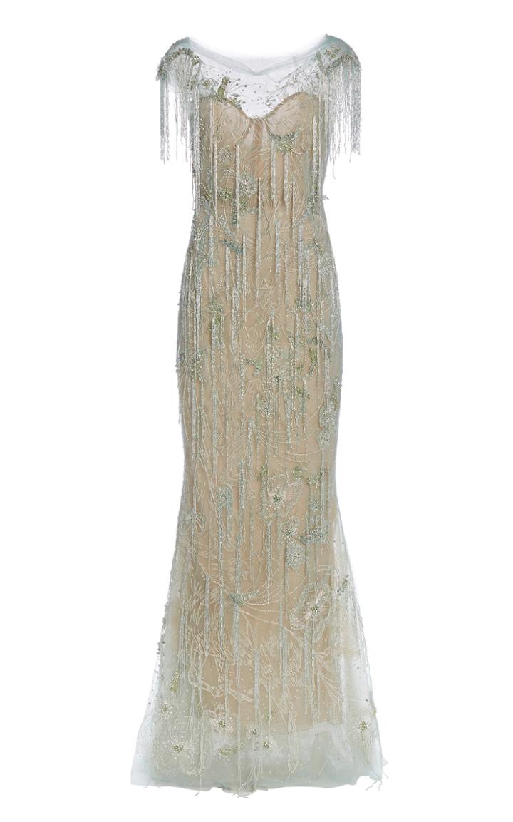 Moda Operandi Marchesa Fringe-embellished Tulle Gown