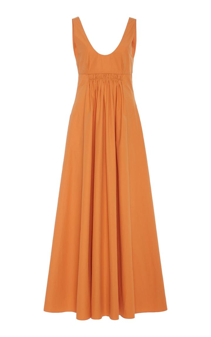 Three Graces London Laurette Shirred Cotton-poplin Maxi Dress