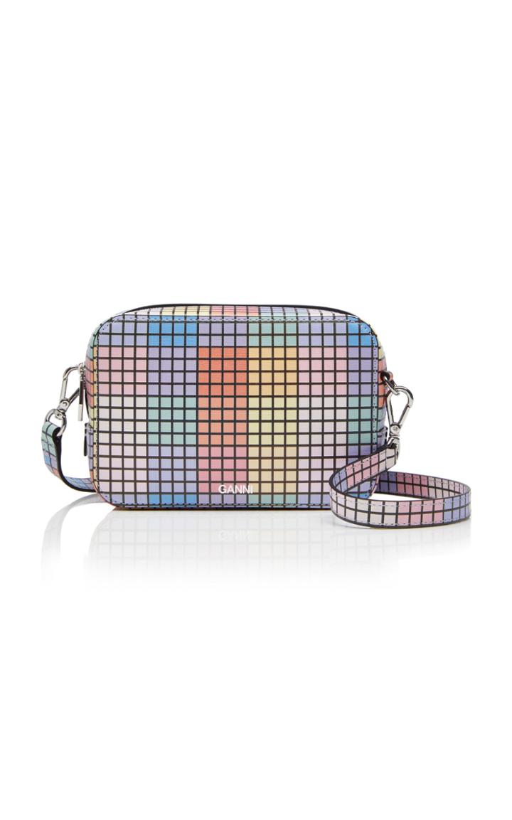 Ganni Grid-print Leather Shoulder Bag