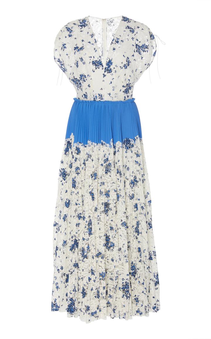 Moda Operandi Lela Rose Floral-print Cotton-blend Pleated Midi Dress Size: 0