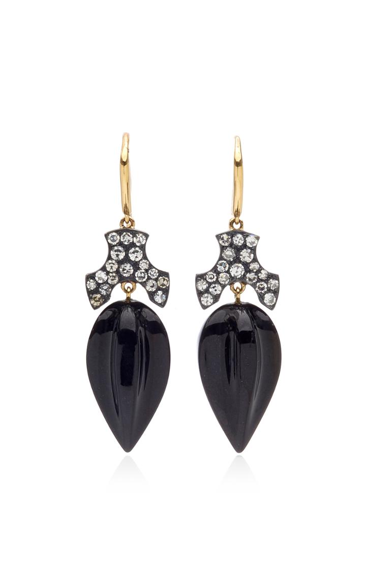 Sylva & Cie Black Jade And Diamond 18k Yellow Gold Acorn Earrings