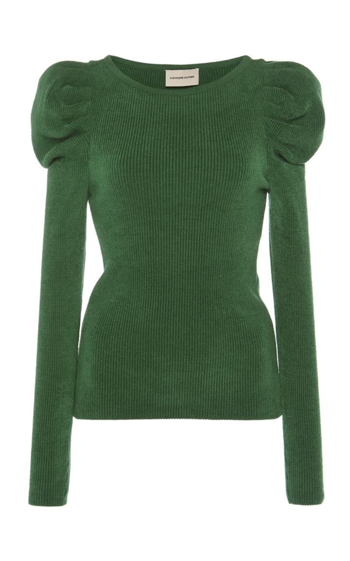 Alexandre Vauthier Puffed Shoulders Ribbed Knit Turtleneck