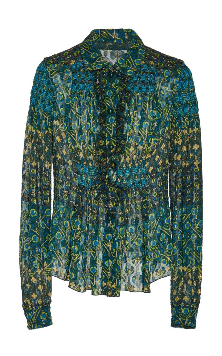 Anna Sui Patchwork Petals Metallic Jacquard Blouse