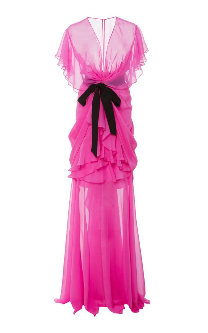 Moda Operandi Naeem Khan Ruffled Tie-accented Silk Gown Size: 4