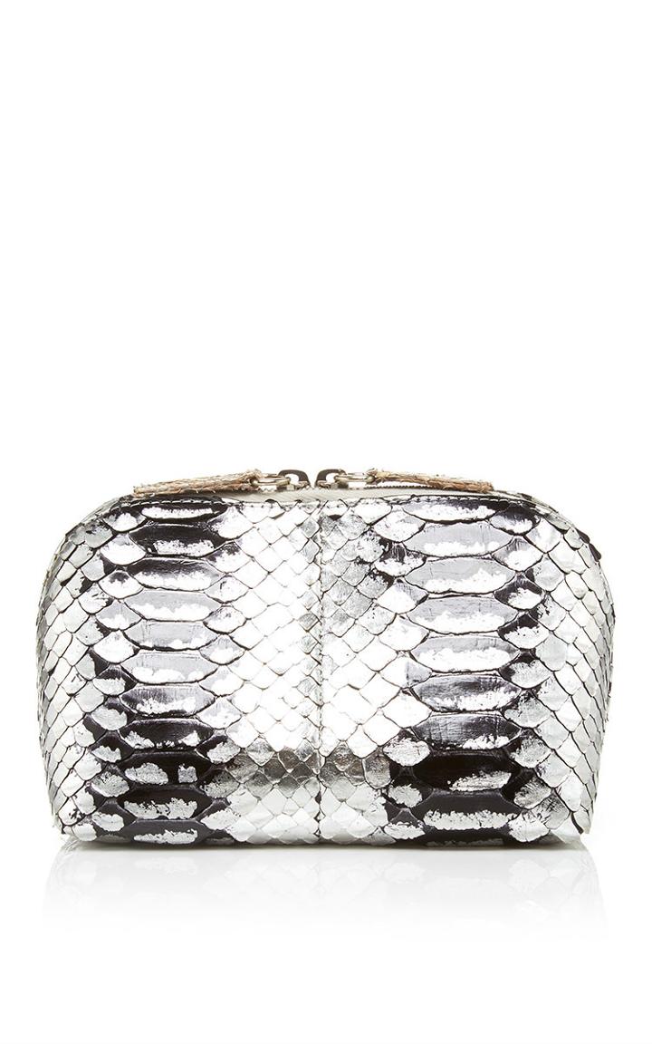 Metalskin Burnished Silver Snakeskin Two Way Zip Pochette