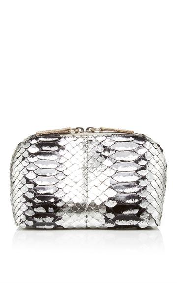 Metalskin Burnished Silver Snakeskin Two Way Zip Pochette