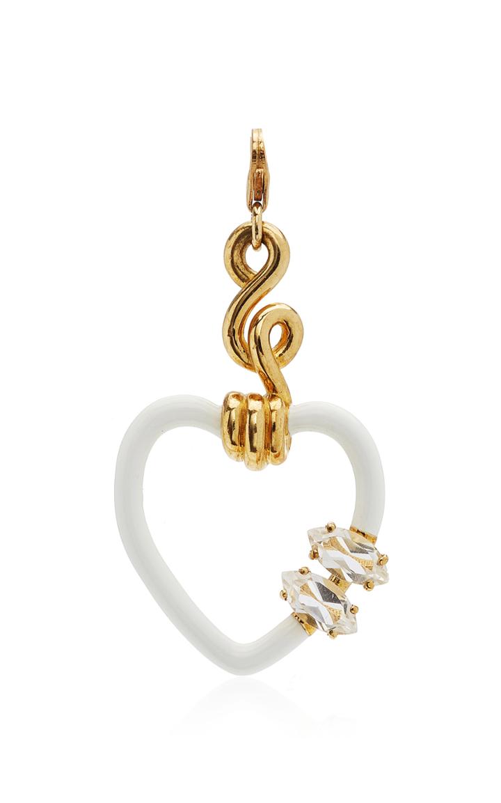 Moda Operandi Bea Bongiasca 9k Yellow Gold White Enamel Heart Charm With Rock Crysta