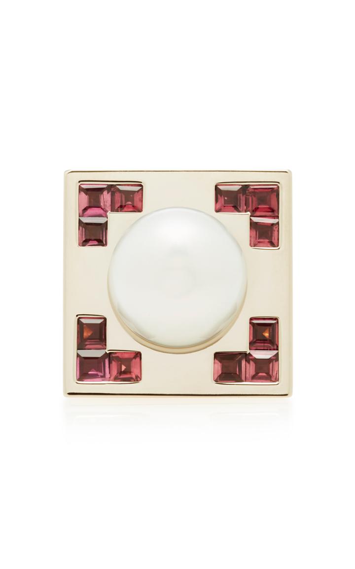 Alina Abegg Crop 18k Rose Gold 18k White Gold Pink Tourmaline And Pearl Circle Ring