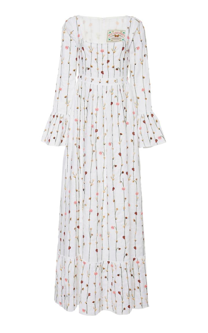 Agua By Agua Bendita Curuba Enredadera Embroidered Linen Maxi Dress