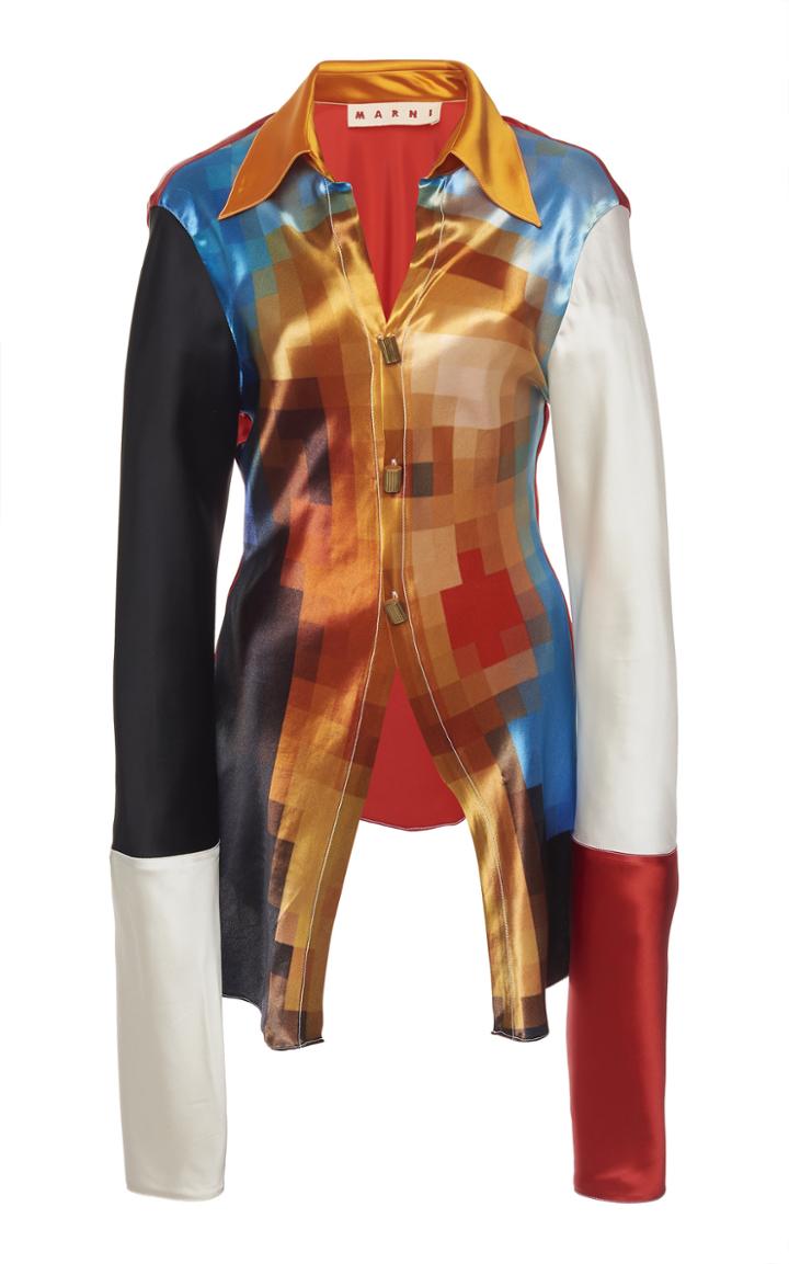 Marni Blurred Satin Button Down Shirt