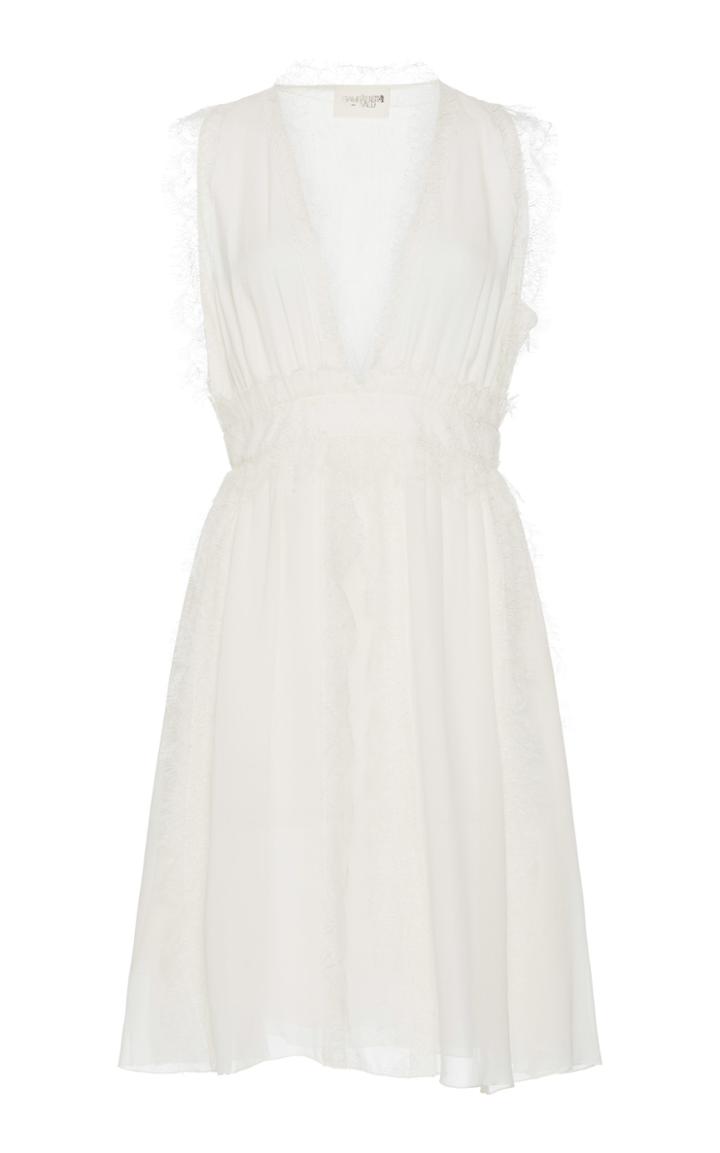 Giambattista Valli Sleeveless Lace Trim Silk Dress
