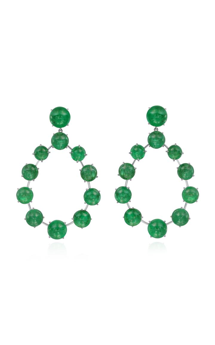 Moda Operandi Nina Runsdorf 18k Blackened Gold Frontal Emerald Cabochon Earrings