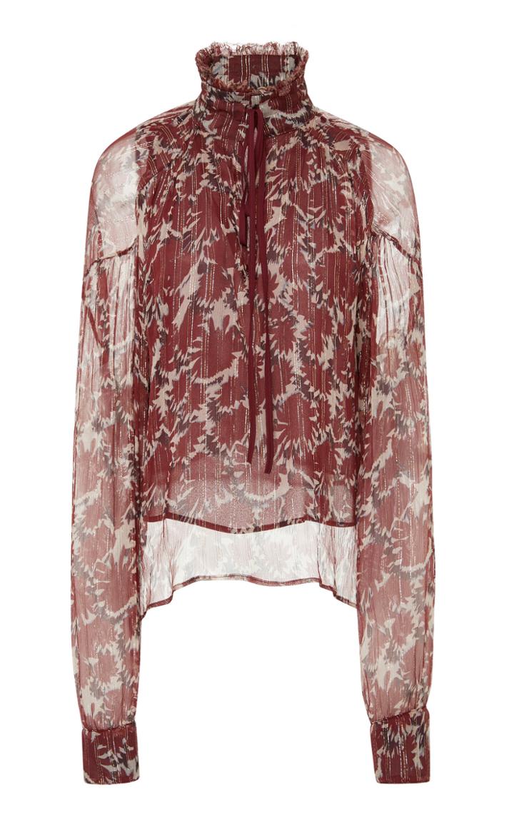 Warm Lurex-trimmed Printed Silk-chiffon Blouse
