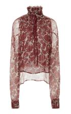 Warm Lurex-trimmed Printed Silk-chiffon Blouse